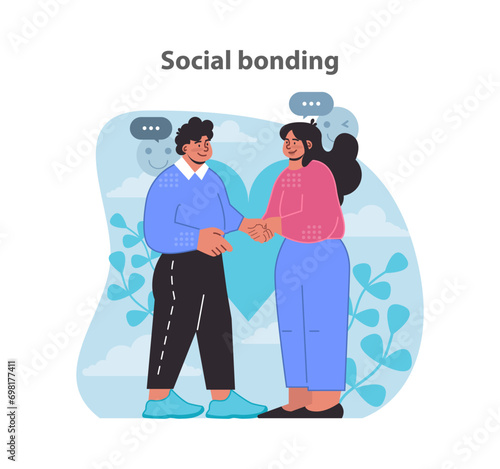 Social bonding illustrated. Celebrating interpersonal connections and shared experiences. Flat vector illustration.