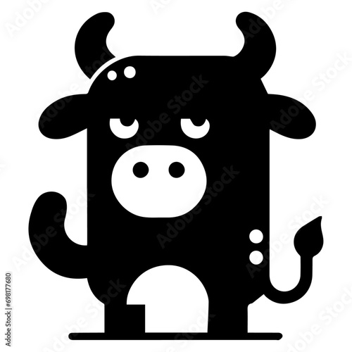 minimal funny cow flat character vector silhouette, silhouette, black color, white background