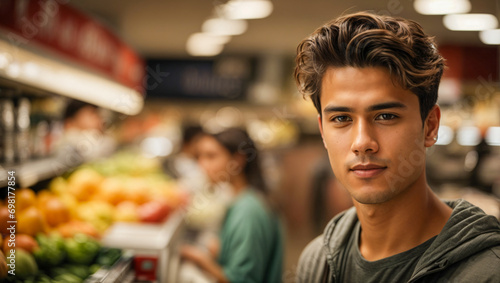 young man in supermarket