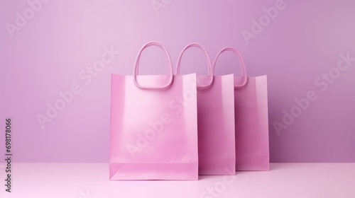 Mock up pink shopping bags on pink background, hyper-realistic, high quality photo realistic, contrasting colors,8k,highly detailed photography, real photo, photography 