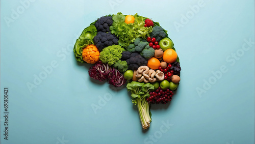 A human brain shape created using fruits and vegetables 