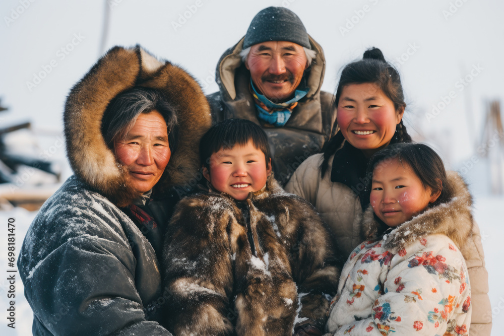 Inuit family in traditional attire, Alaska Stock Photo | Adobe Stock