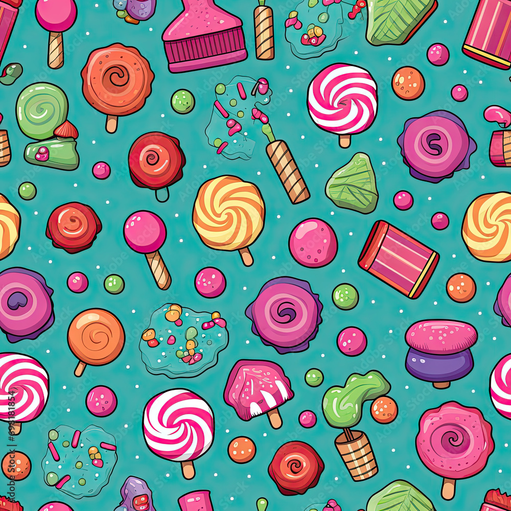Seamless pattern with sweet candies and lollipops. Vector illustration. Seamless pattern with sweet candies and lollipops. Vector illustration.