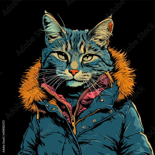 hyper realistic illustration cool cat with glasses cat shades cat hoodie cool stylish cat hoodie shades cat looking at camera cat lover