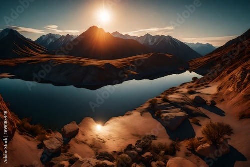 sunset over the mountains, Tropical landscape panorama with sunset or sunrise dramatic sky 