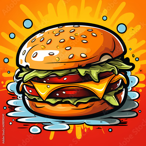Burger fast food. Pop art r...