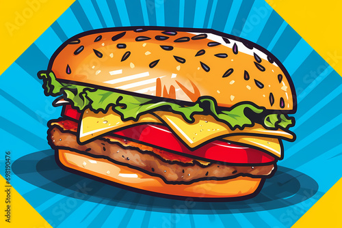 Burger fast food. Pop art r...