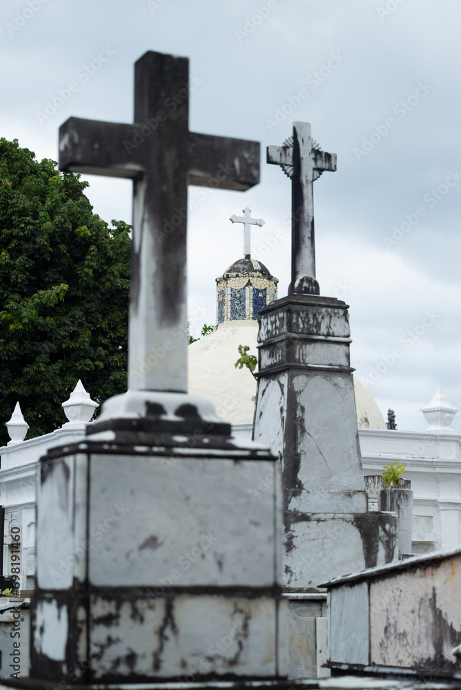 Crosses on the tombs of the Campo Santo cemetery in the city of Salvador, Bahia.