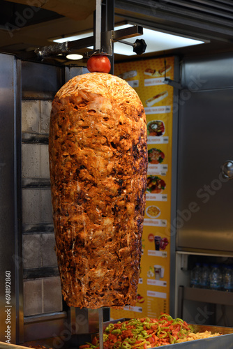 Turkish meat kebab at a street cafe