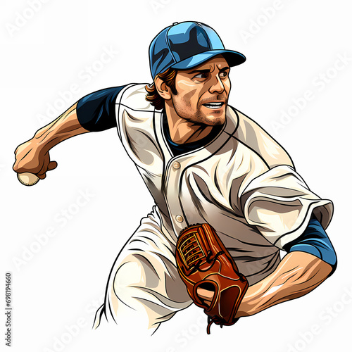 Baseball player on pop art vintage retro style background. batter hits the ball illustration photo