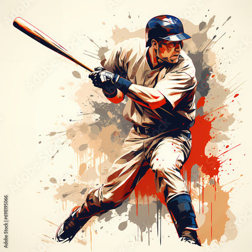 Baseball player on pop art vintage retro style background. batter hits the ball illustration