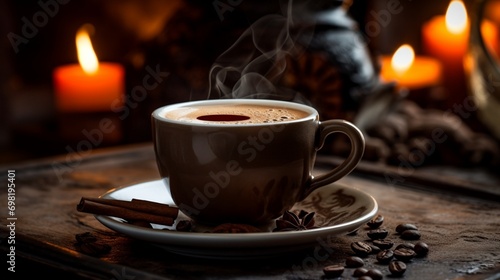A close-up of a cup brimming with aromatic coffee  capturing the rich textures and inviting warmth of the beverage.