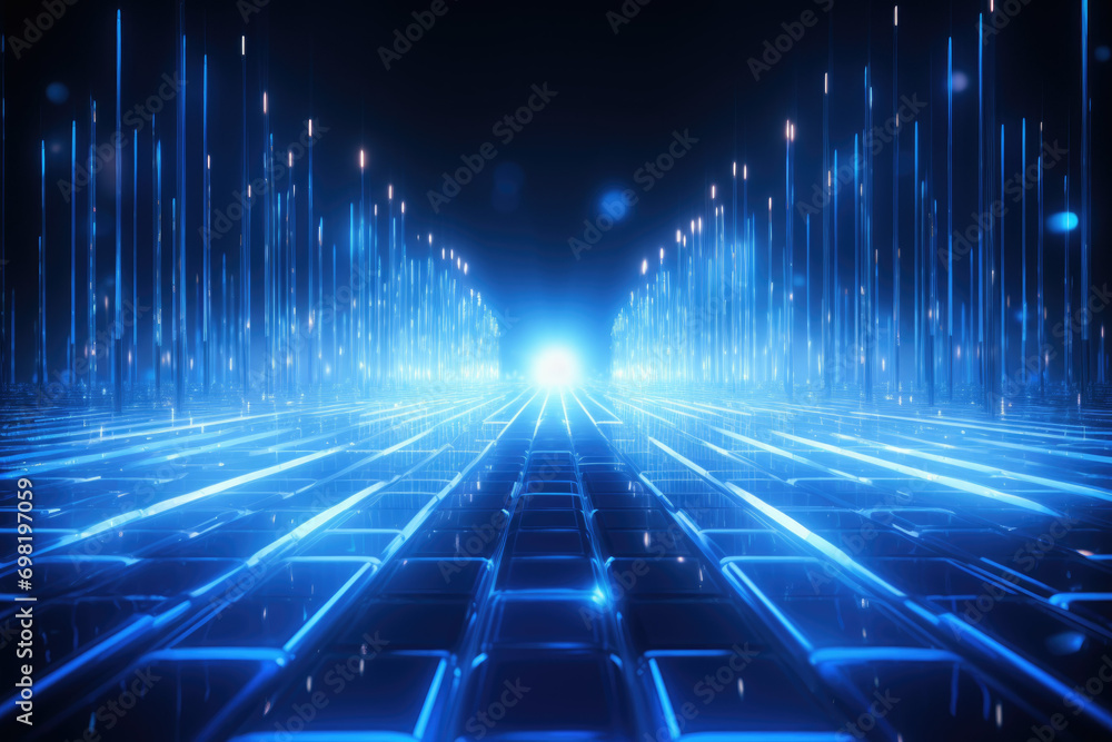 Blue Radial Lighting Effect on Grid Perspective Background Blue Radial Lighting Effect on Grid Perspective Background