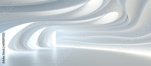 3D geometric abstract wave futuristic light white background. 3d tunnel background. Halway background. alleyway background.