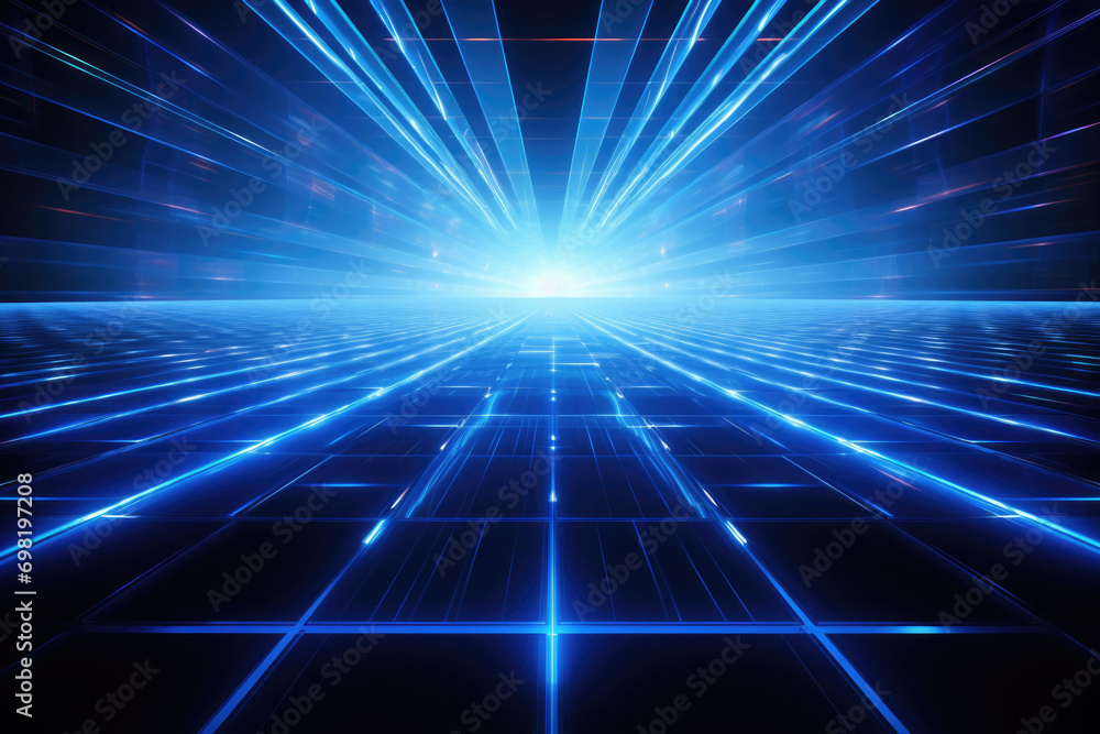 Blue Radial Lighting Effect on Grid Perspective Background Blue Radial Lighting Effect on Grid Perspective Background
