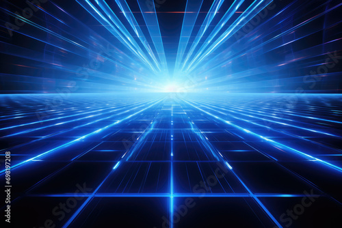 Blue Radial Lighting Effect on Grid Perspective Background