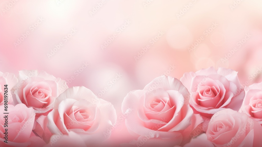 Pink rose set on a blurred and glowing background with copy space. Pink rose set on a blurred and glowing background with copy space.