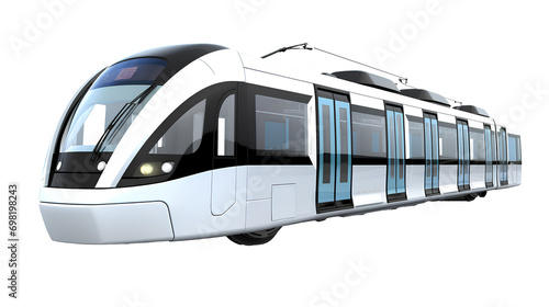 Modern tram on transparent background PNG. Urban mass transit concept.