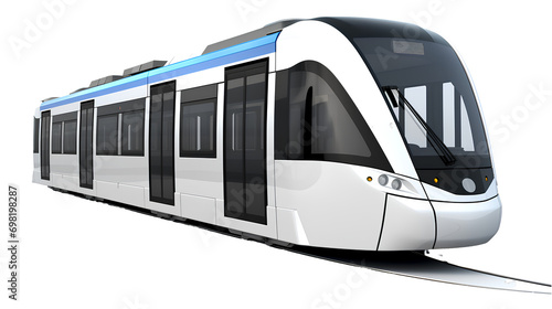Modern tram on transparent background PNG. Urban mass transit concept.