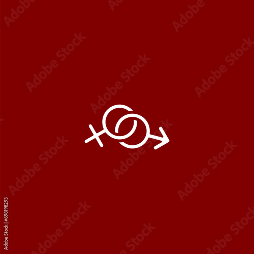 Male and female icon isolated on red background