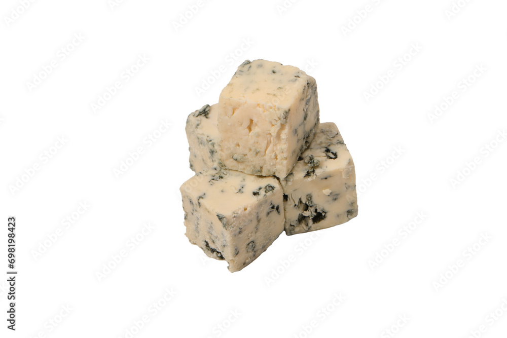 Blue cheese cubes isolated on a white background. Blue cheese cubes isolated on a white background.