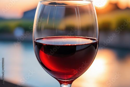 A glass of red wine on a blurred background photo