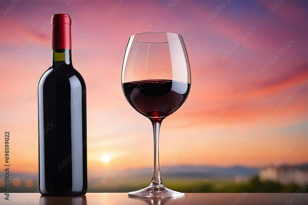 A glass of red wine on a blurred background A glass of red wine on a blurred background