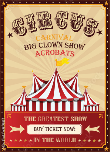 Retro circus party poster invitation template. 