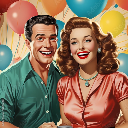 Smiling man and woman coupl...