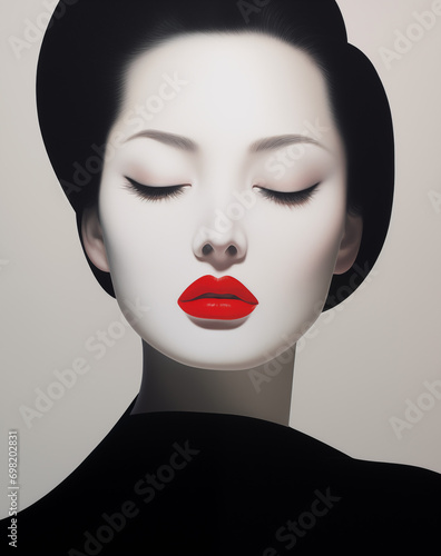 A womans face is full of red lipsticks