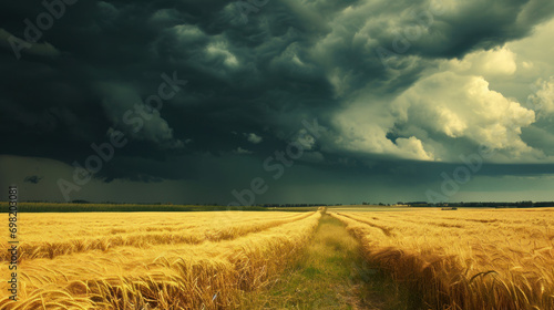 Huge storm, clouds over wheat or rye field photo