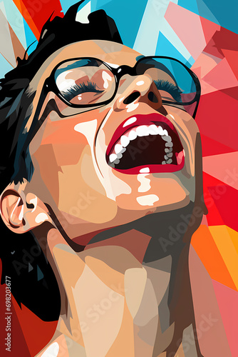 Wow pop art woman. Young su...