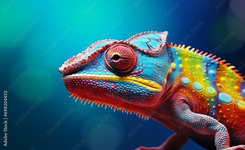 Obraz premium Colorful chameleon on a blue background