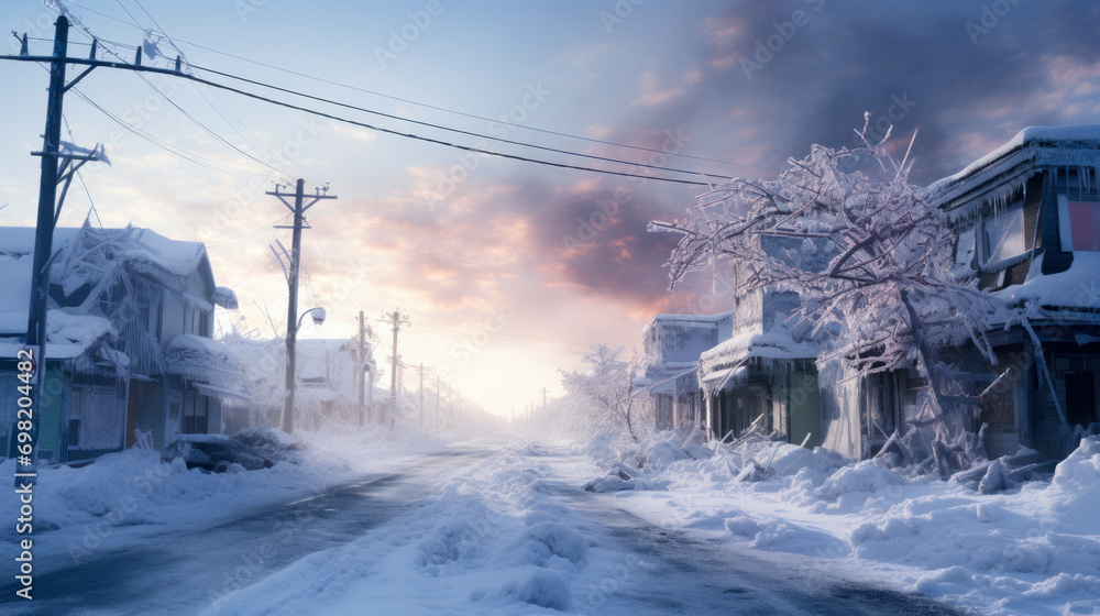 Heavy snowfall in residential area, day Heavy snowfall in residential area, day