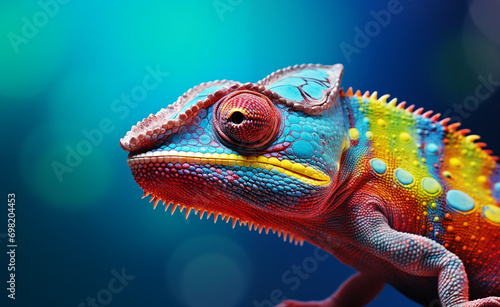 Colorful chameleon on a blue background © Curioso.Photography