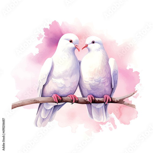 Valentine's Day Wedding White Pigeons watercolor vector