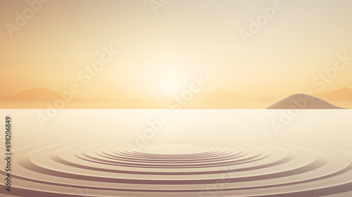 Sunrise Serenity: Product Podium Overlooking Calm Waters with Dawn Light