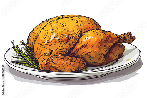 rosted chicken on plate isolated vector style photo