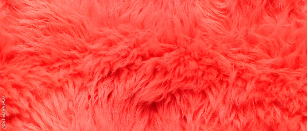 Fototapeta premium Volumetric fur red heart background seamless pattern