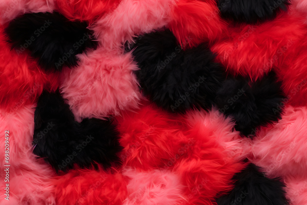 Volumetric fur red heart background seamless pattern Volumetric fur red heart background seamless pattern