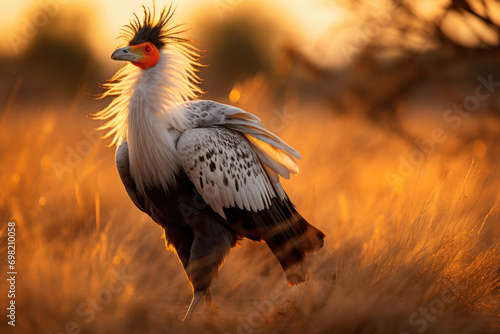 A majestic Secretarybird standing tall on the vast African savannah