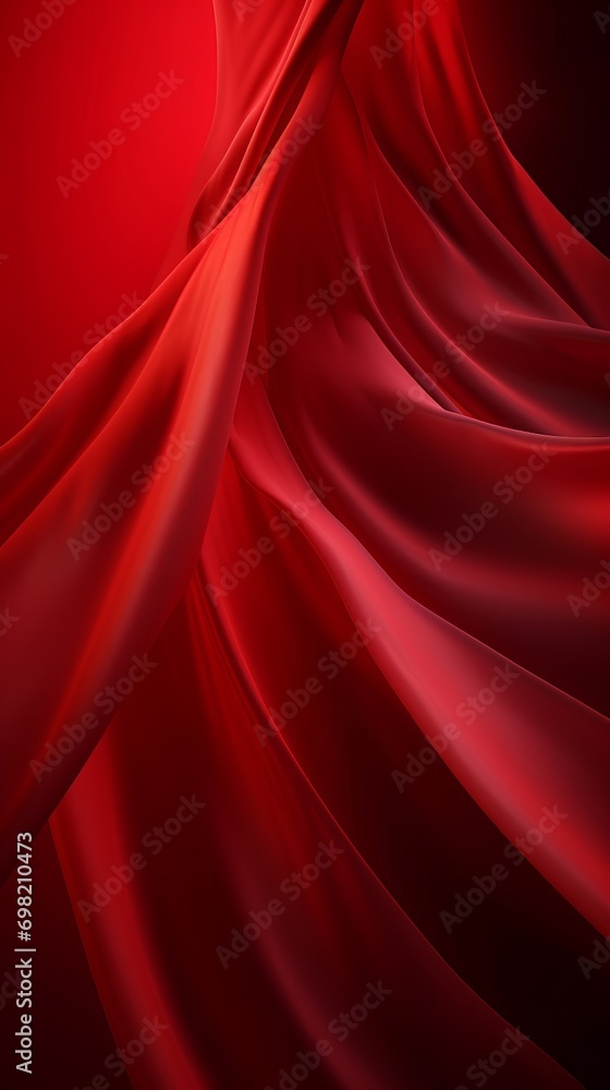 Background of luxurious red fabric or liquid wave or wavy folds of silk texture of satin velvet material, luxurious background or elegant wallpaper.