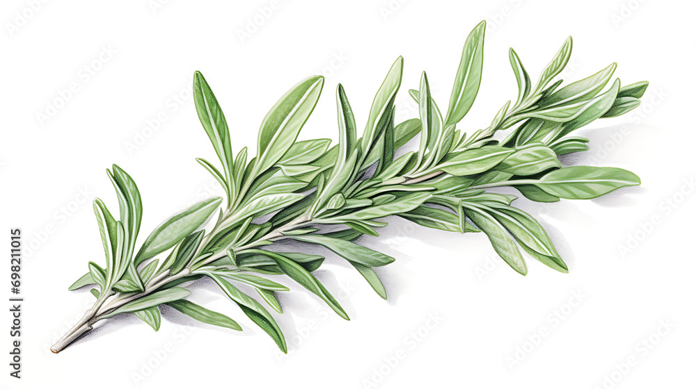 Fototapeta premium Fresh Tarragon Sprig, White Background