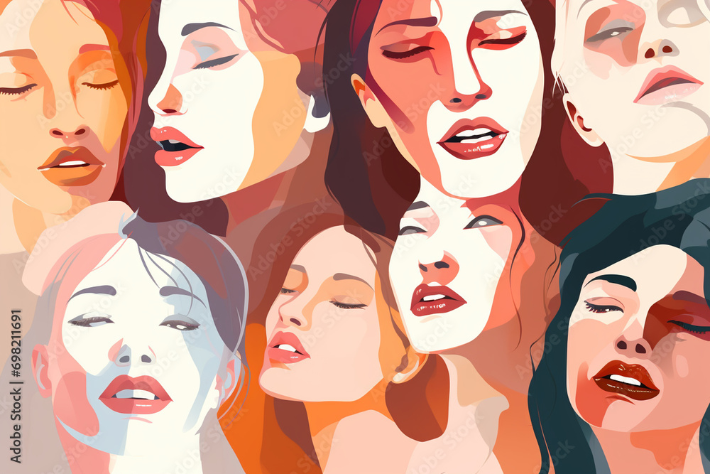 Vector Graphic of Women's Faces with Different Expressions and Emotions, Women's Day Vector Graphic of Women's Faces with Different Expressions and Emotions, Women's Day