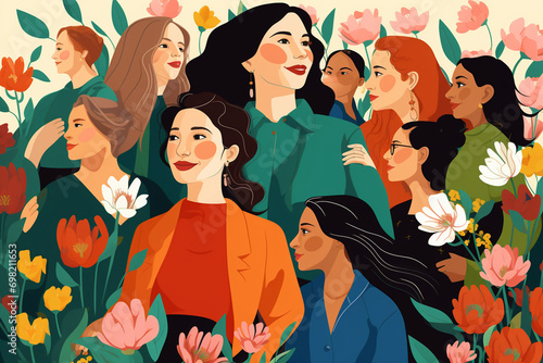 Colorful Vector Illustration of Women of Different Cultures and Professions, Women's Day