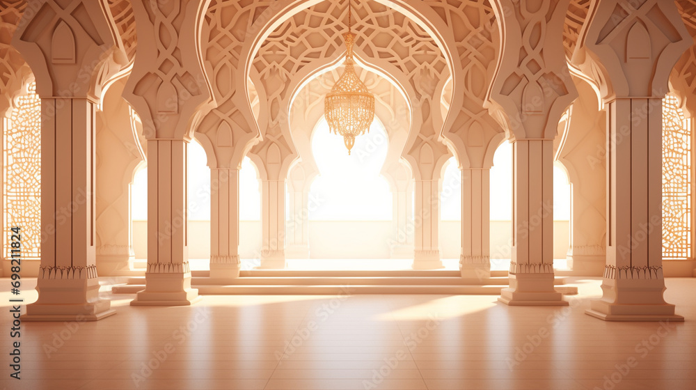 Realistic 3D Render of Arabic Islamic Architecture Elements, Arabic Ornamental