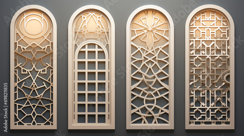 Vector Illustration of 3D Arabic Mashrabiya Window Patterns, Arabic Ornamental photo