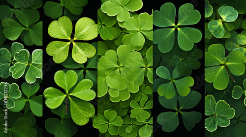 Collage of Four-Leaf Clovers in Various Shades of Green, Four-leaf clover
