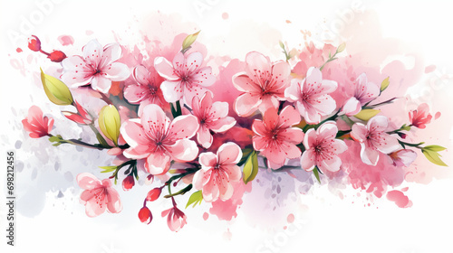 Vector Graphic Featuring an Array of Spring Blossoms in Watercolor Style  Creating a Soft and Elegant Composition  Spring