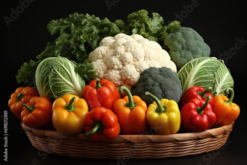 Portrait of a beautiful joyful woman surrounded by fresh juicy vegetables © YouraPechkin